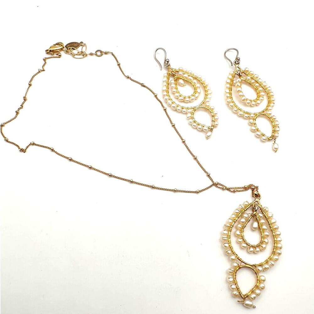 Flying Lizard Design FLD Necklace Earring Set Sundance Jewelry Faux Pearl Gold - Picture 8 of 8
